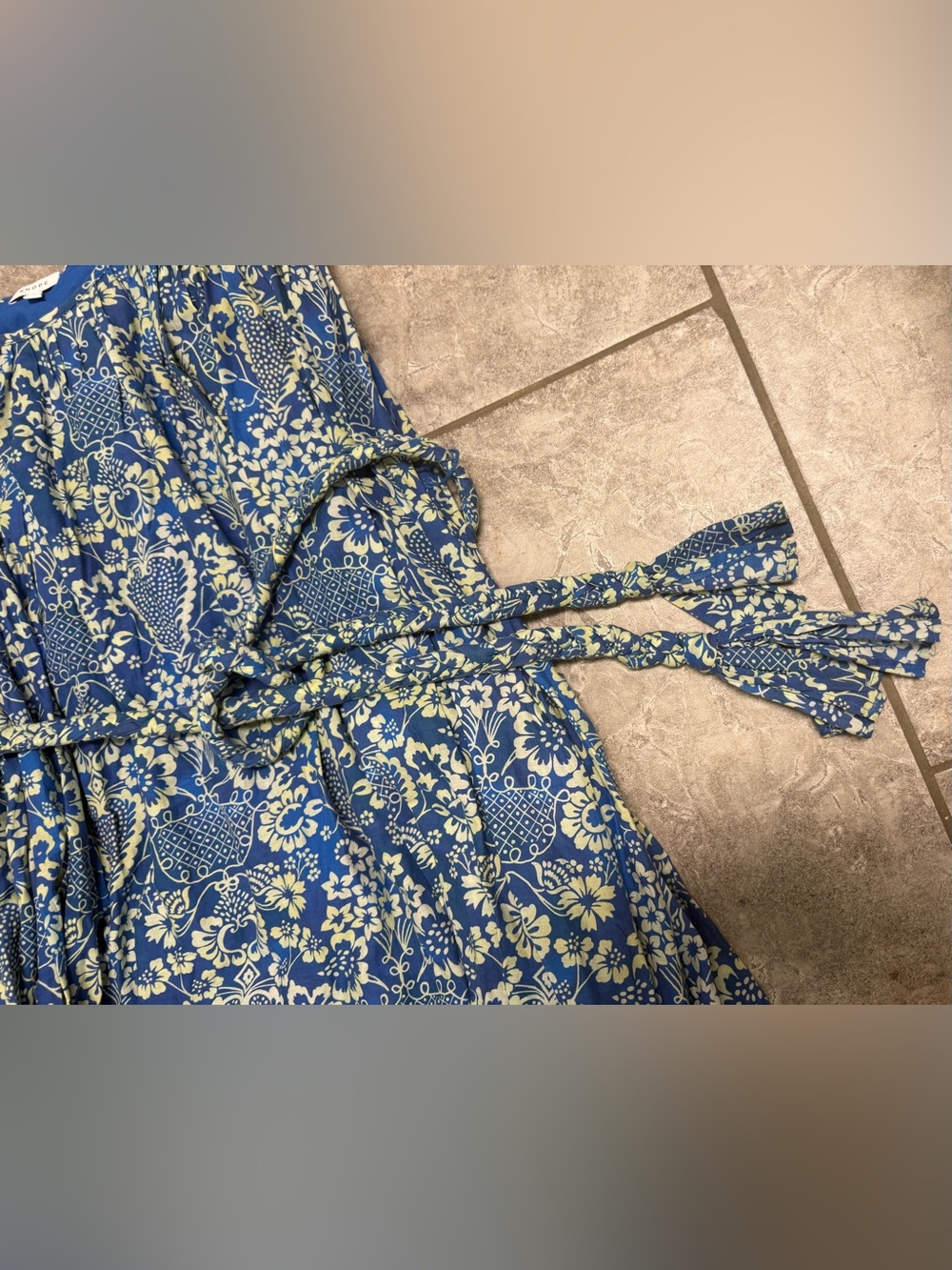 RHODE Lea Belted Blue and Cream Floral Cotton-Poplin Midi Dress XS - Picture 9 of 12